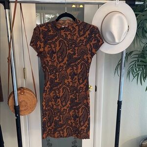 Urban Outfitters Orange and Black Paisley Mini Dress